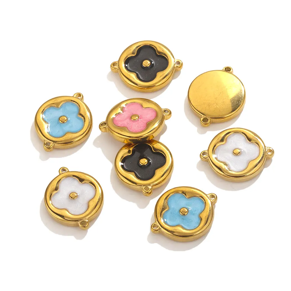 5pcs Stainless Steel Round Connectors Enamel Charms For Jewelry Making DIY Double Hole Connector Jewelry Accessories Parts