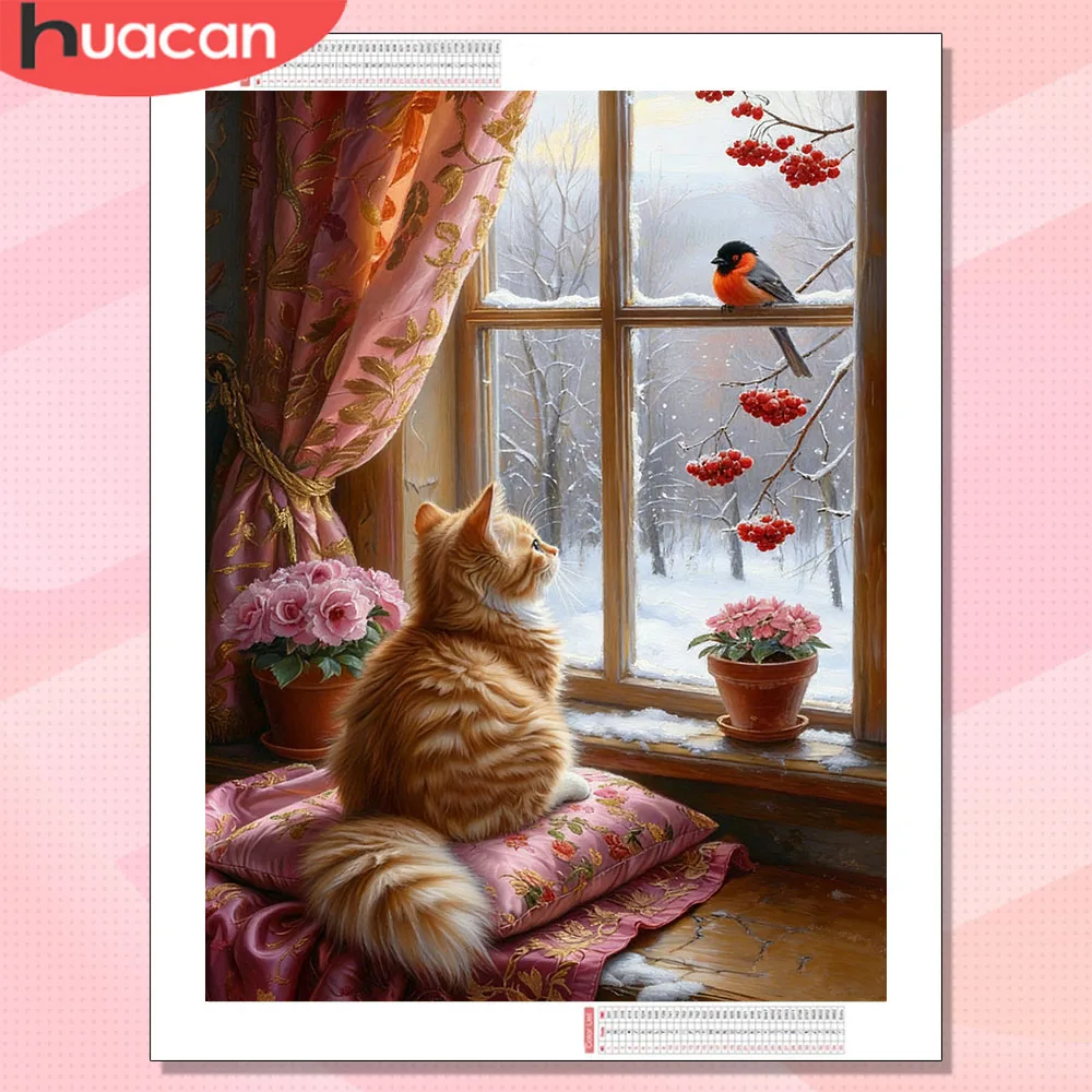 

HUACAN Diamond Painting Cat Bird Animal Full Square Round Drill Diamond Art New 2026 Mosaic Hobby Creative Handicrafts