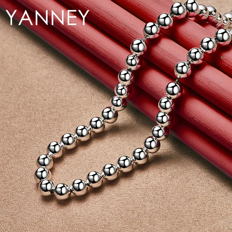 

New 925 Sterling Silver 6MM 18 Inches Fine Smooth Bead Chain Necklace For Women Men Fashion Charm Jewelry Wedding Gifts Party