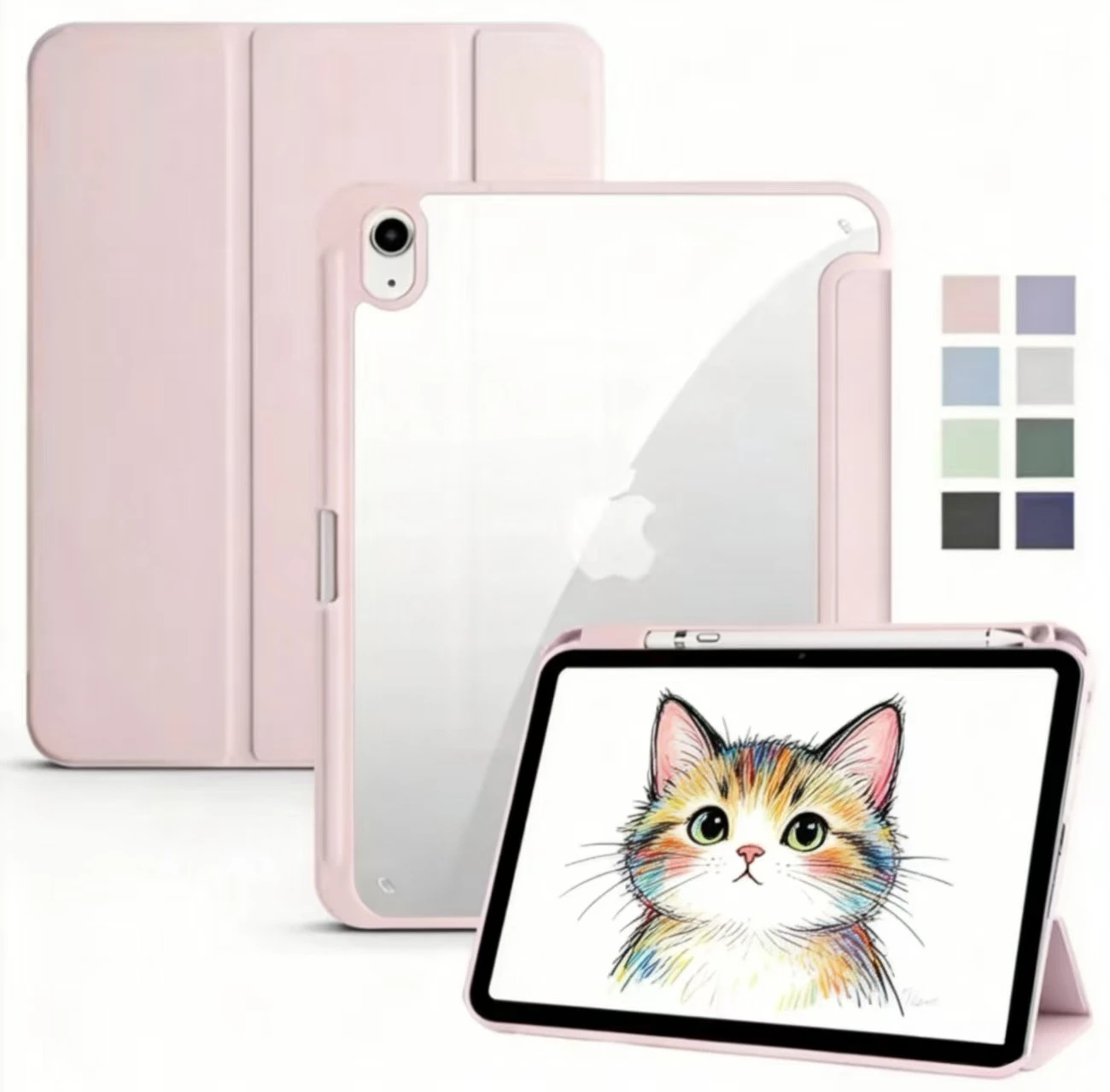 Auto Wake/Sleep Case Trifold Acrylic Clear Back Hard Cover with Pen Holder for iPad 10th Gen 10.2 9.7 Air 5 11 iPad 10 11th A16