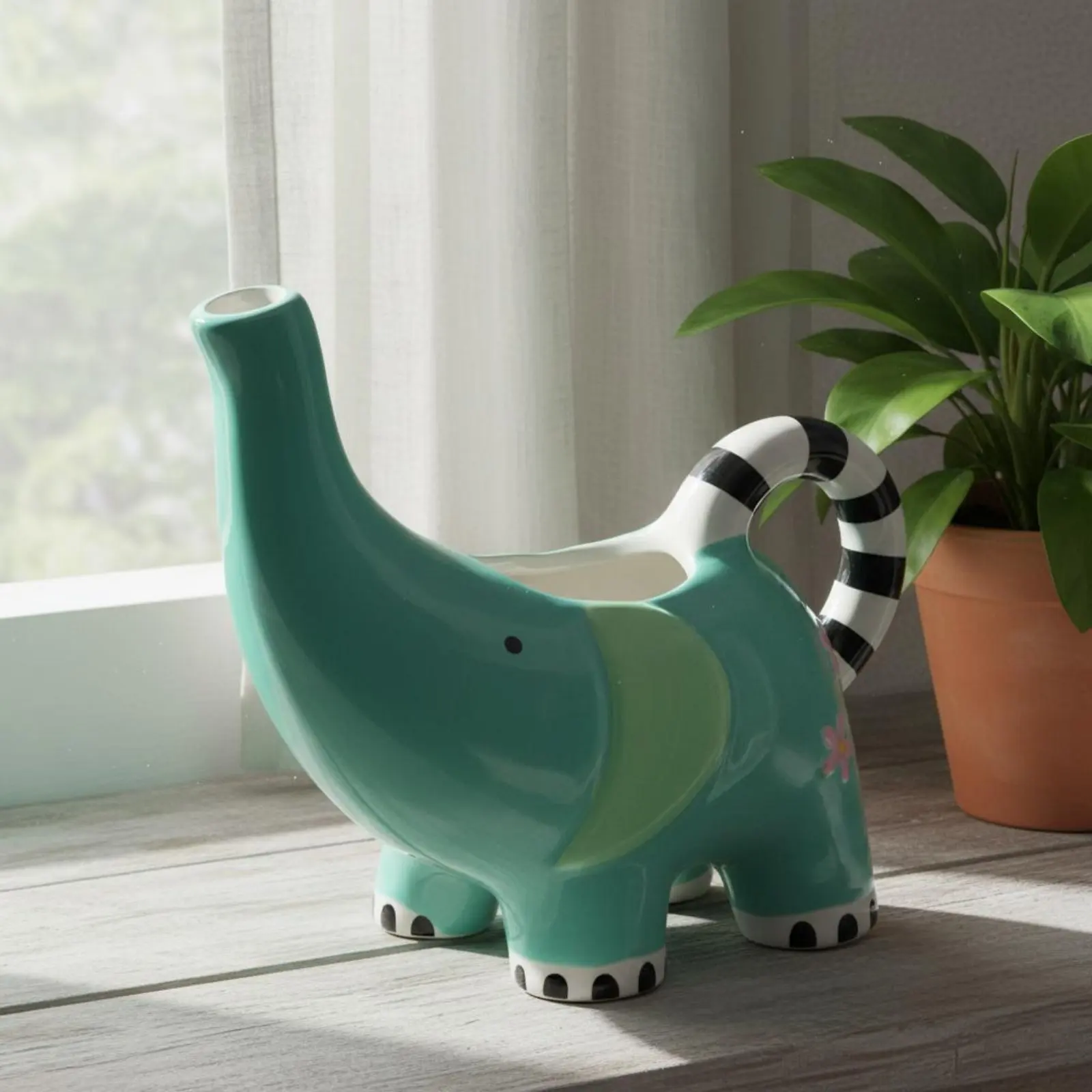 Elephant Watering Can Gift Idea Creature Shaped Flower Pot Elephant Flower Pot Hand Painted Home Decor for Garden