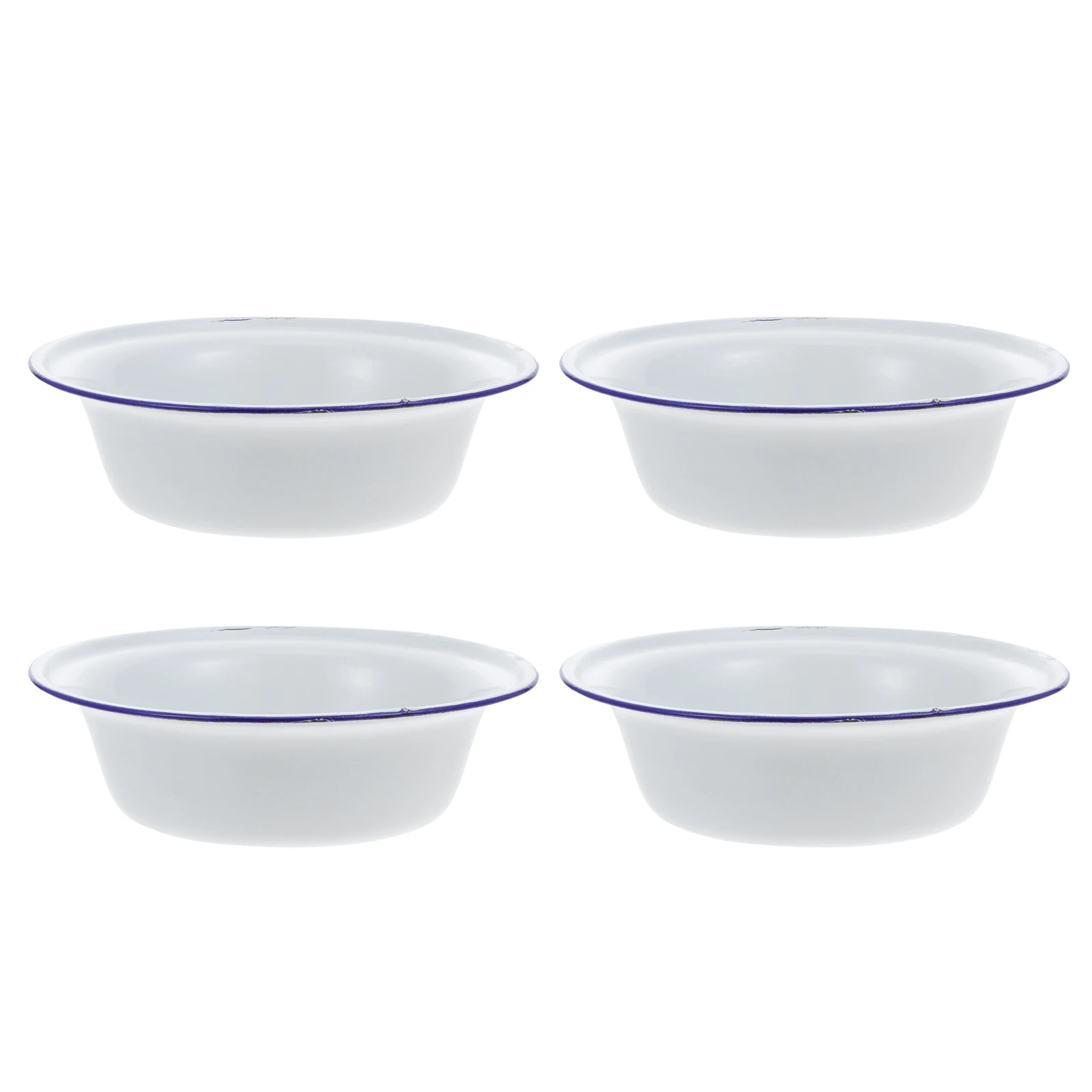 

4 Pcs Enamel Bowl 20cm White Deep Type Retro Design Creative Kitchen Dishes Basin Easy Clean Family Restaurant Use