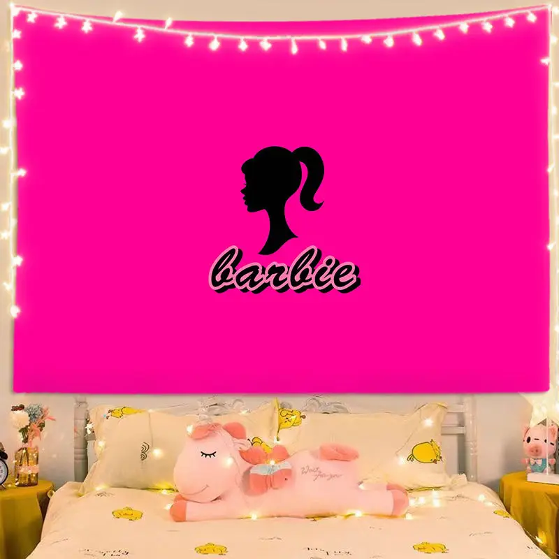 Cartoon Kawaii Barbie Room Background Cloth Poster Wall Cloth Tapestry Wall Hanging Wall Rugs Dorm Decor Blanket Girl Gift