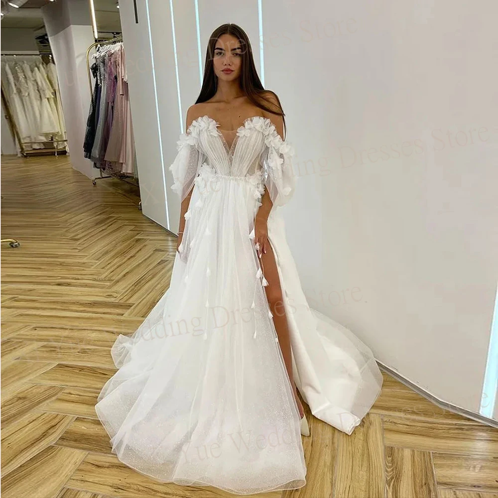 

2024 Fascinating Sweetheart A Line Women's Wedding Dresses Lace Appliques Bride Gowns Backless Sexy Side Split Robes De Mariée