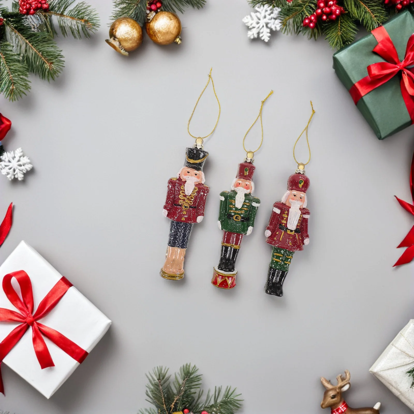 

3pcs Christmas Tree Decoration Nutcracker Soldier Hanging Ornaments Holiday Puppet Home Decor Xmas Pendant Plastic Figures