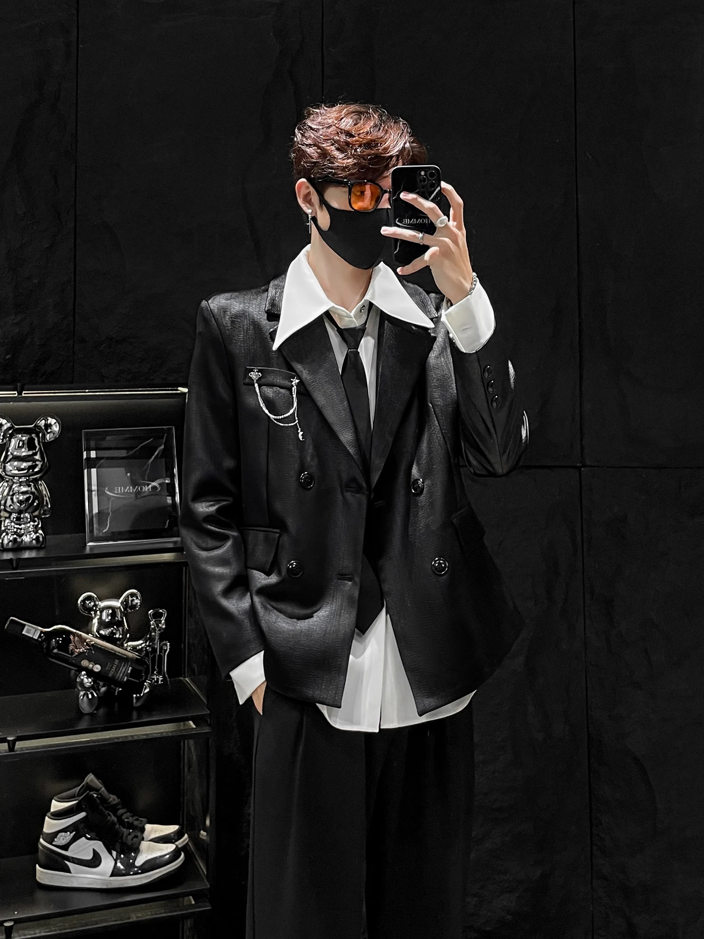 

Мужская ретро-куртка HOMME из искусственной кожи с двойной застежкой на пуговицы, черная, с эффектом утолщения, стильный трендовый топ