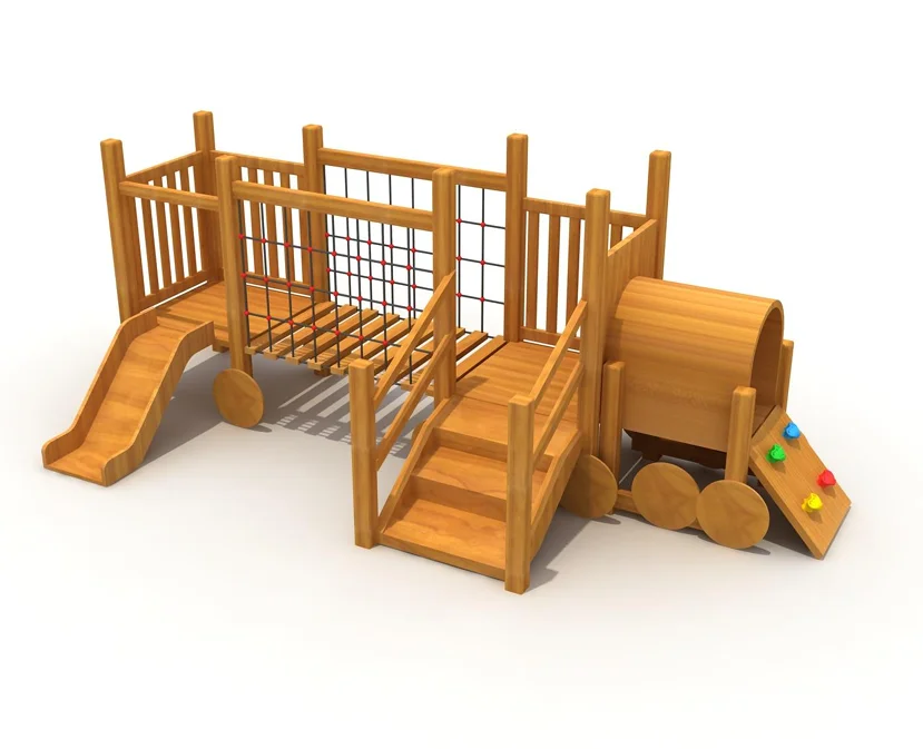 Multi-Functional Outdoor Amusement Equipment Wooden Playground with Climbing Slide for Parent- Interaction