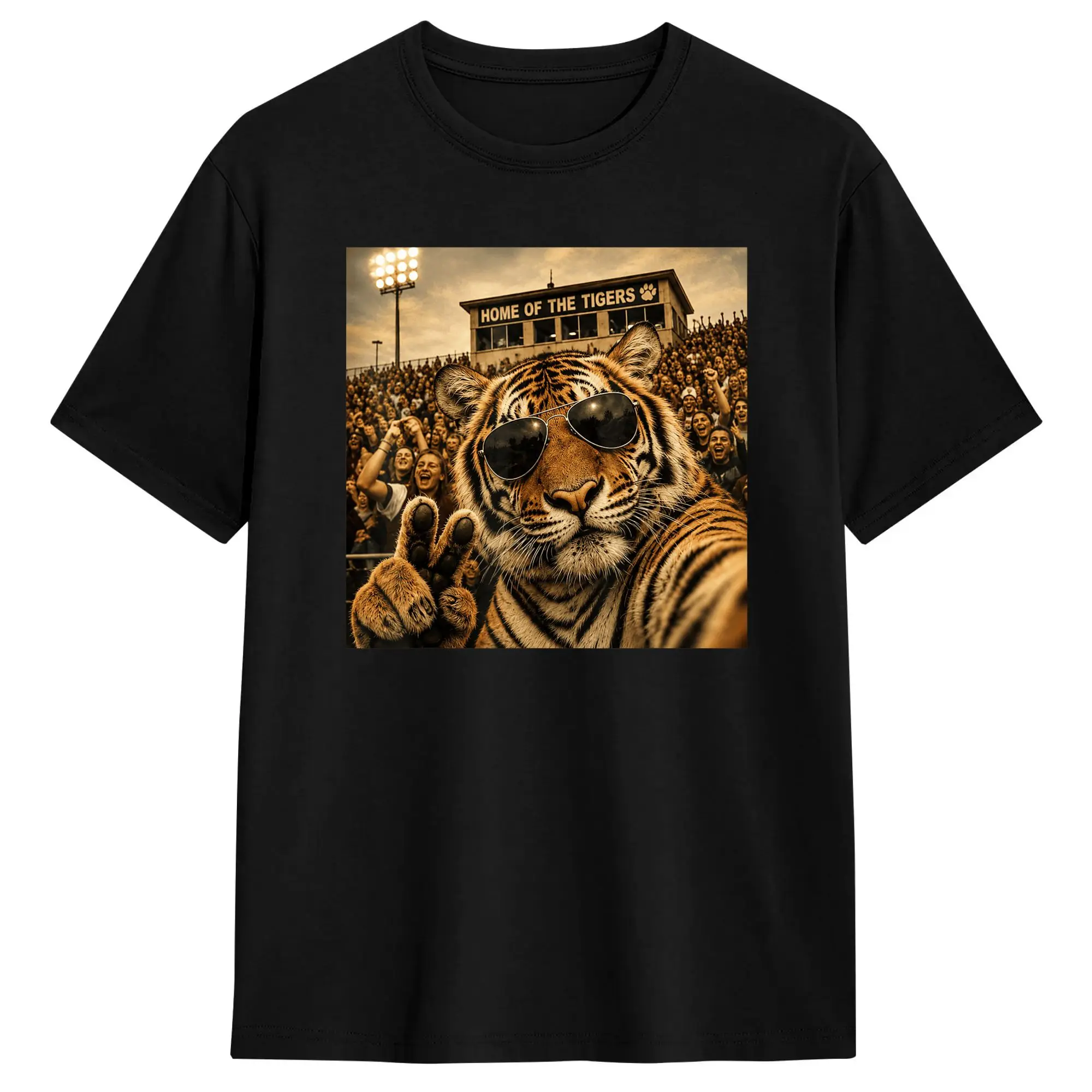 Men's T-Shirts Funny Tiger Student Funny Selfie Vintage Vintage 100%Cotton Tee Shirt Short Sleeve T Shirts Round Collar Clothing