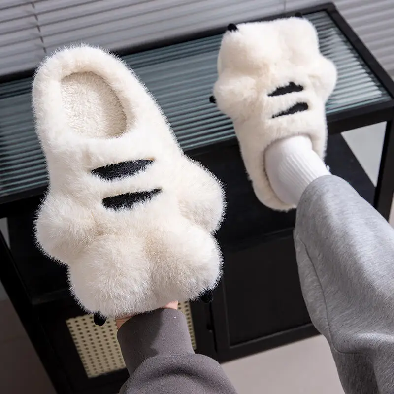 النمر مخلب الكرتون نعال من القطن امرأة الرجال الشتاء لطيف داخلي المنزل سميكة وحيد الأحذية المضادة للانزلاق الدافئة زائد المخملية النعال الذكور