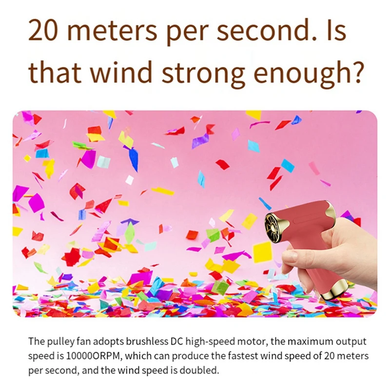 O fã do jato do turbocompressor do motor sem escova mini, ventilador poderoso, portátil, exterior, velocidade do vento, canal, fácil instala, 100000 RPM, 20m