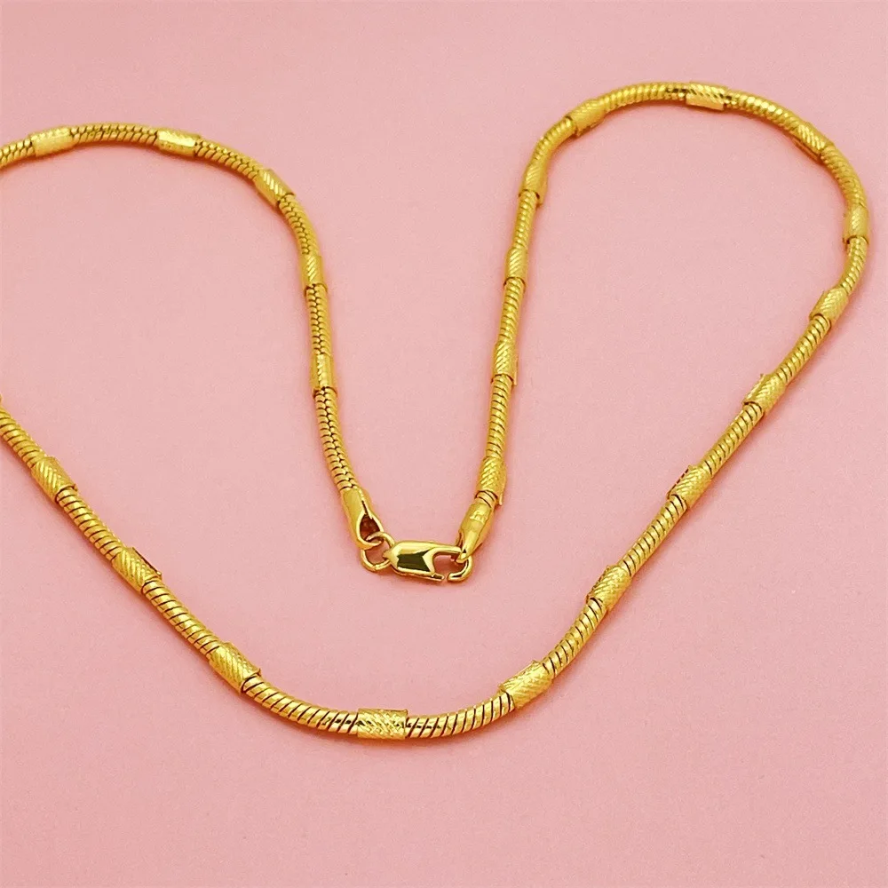 

3mm Snake Bone Bamboo Necklace Women's 24K Gold AU999 - Auspicious golden symbol, ideal gift choice for best friends