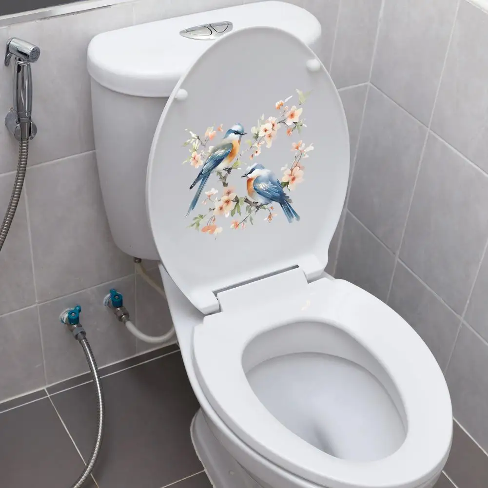 Long-lasting Vibrant Color Stickers Vibrant Bird Flower Toilet Stickers Waterproof Long-lasting Adhesion for Easy Home