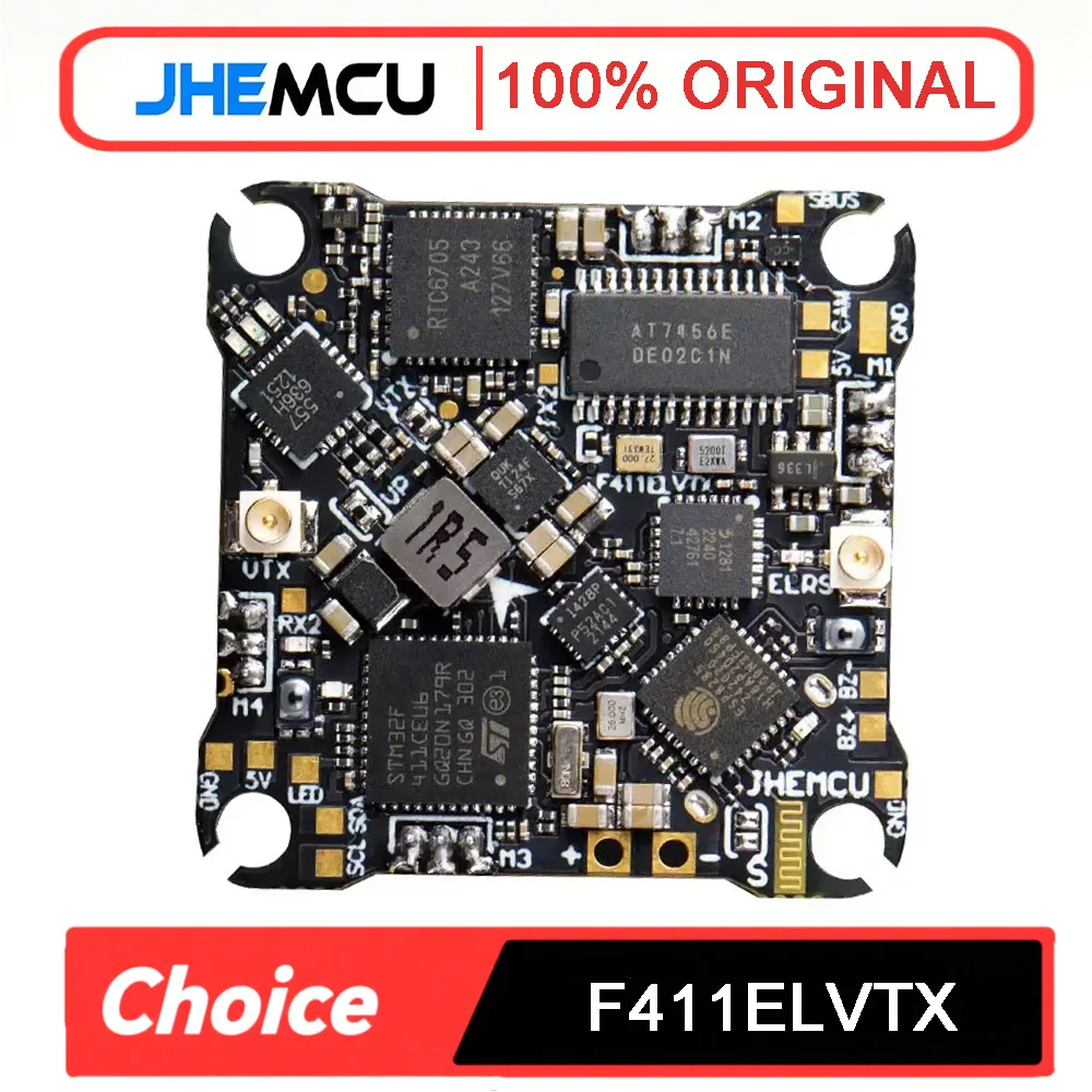 

JHEMCU F411ELVTX F411 AIO Flight Controller — 12A 4in1 ESC, 5.8G 400mW VTX, ELRS 2.4G RX, 25.5x25.5mm, 1-2S для FPV дронов