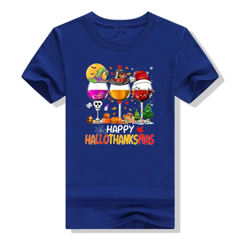 Wines Glass Thankgiving Funny Happy Hallothanksmas T-Shirt Drunk Drinking Lover Clothes Party Wear Outfits Family Matching Gifts