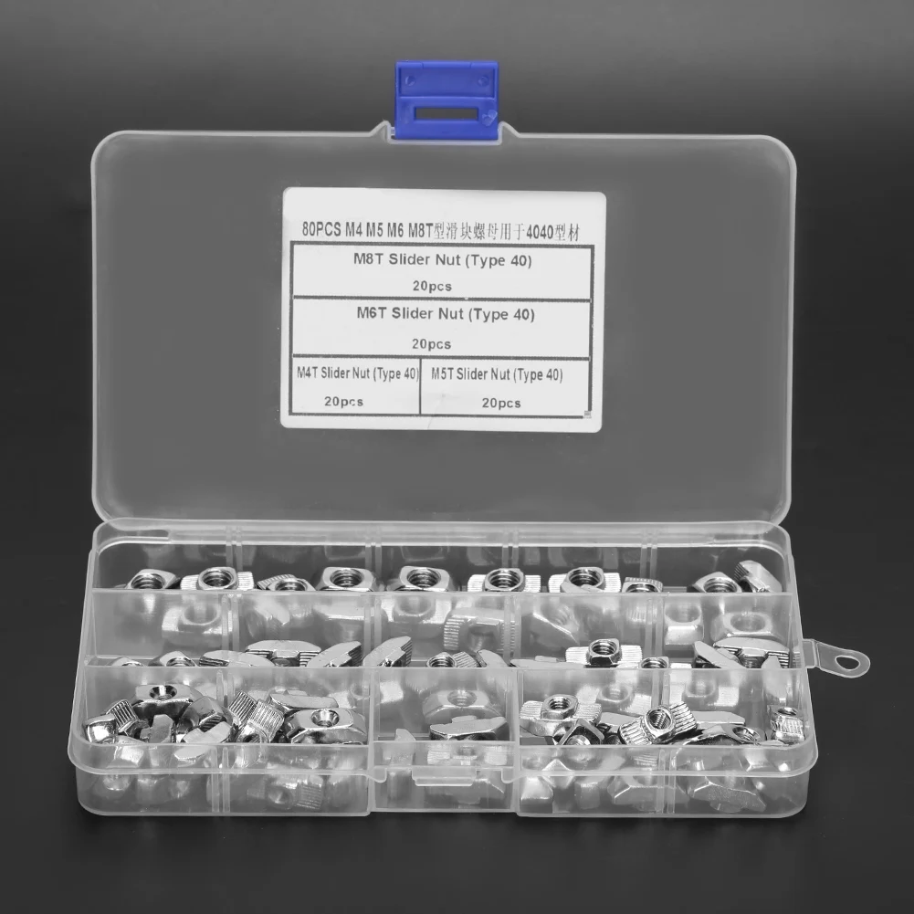 T Slot Sliding Nut Convenient Easy Use T-Slot Nut with a Plastic Storage Box for Building Industrial Aluminum Frame Structures
