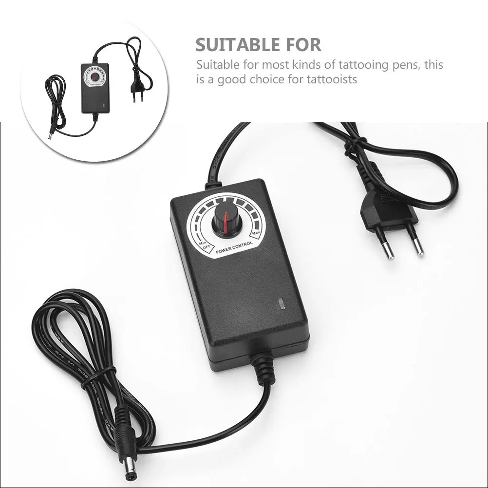 

Tattoo Power Supply with Adjustable Voltage Eu Plug Durable Power Adapter Rotary Knob Stable Regulator for Tattooing Machines