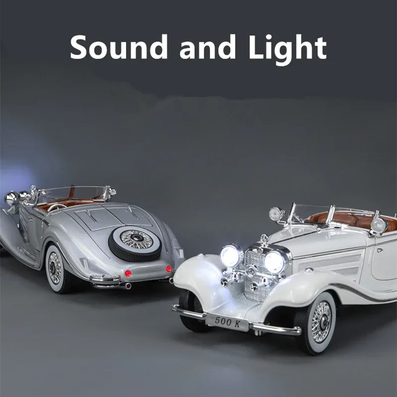 1:24 1936 Benzs 500K Alloy Car Model Diecast Metal Classic Vehicle Car Model Simulation Sound And Light Collection Kids Toy Gift