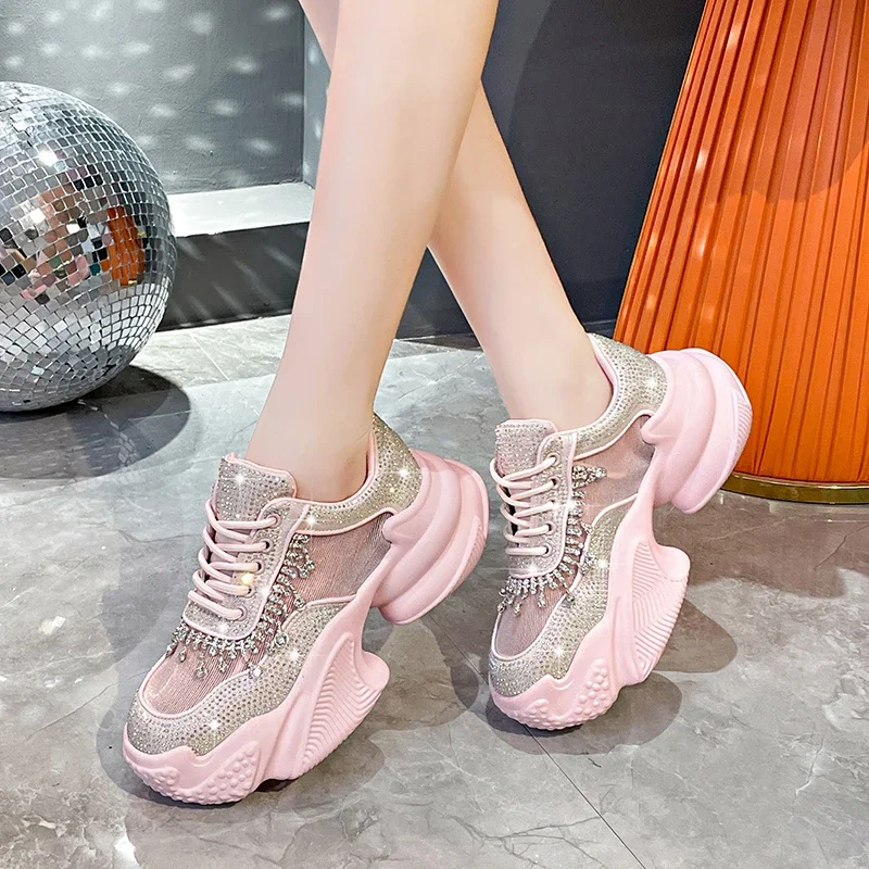 2024 Fashion Women's Shoes New Rhinestone Womens Sneakers Diamond Breathable Luxury Designer Casual Platform Shoes Zapatos Mujer