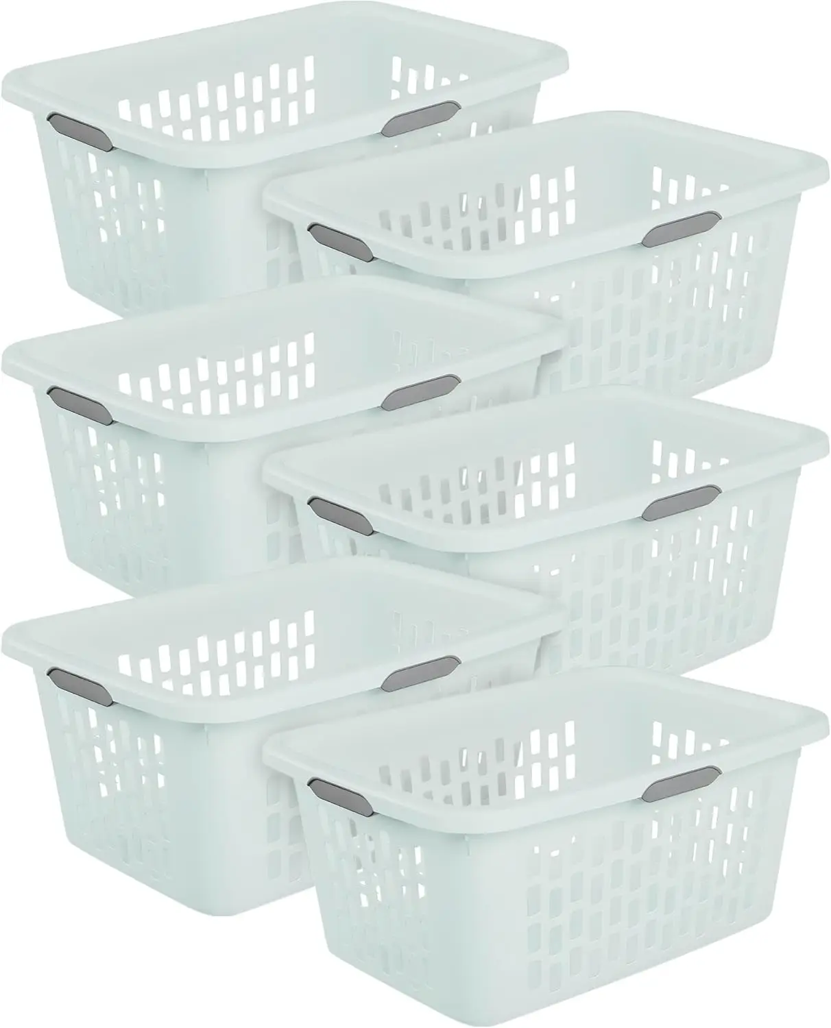 

Large Plastic Laundry Basket with Comfort Handles, Reinforced Rim, 2 Bushel Capacity, Mint Color, 6-Pack