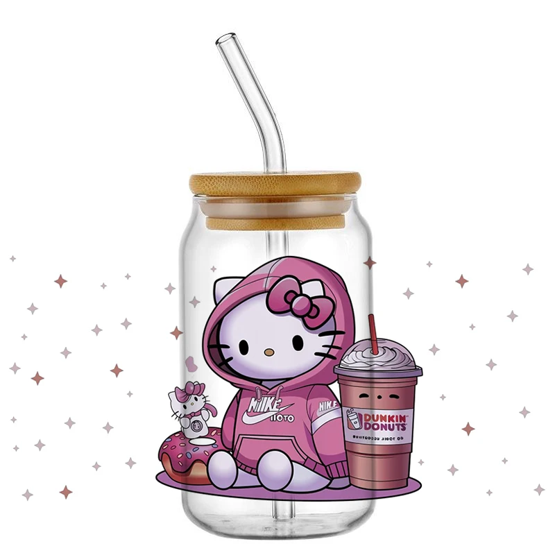 Miniso Cute Kitty Cat Design Cup Transfer Sticker for 16oz Libbey UV DTF Cup Wrap DIY Mug Cartoon Washable Selfadhesive Sticker