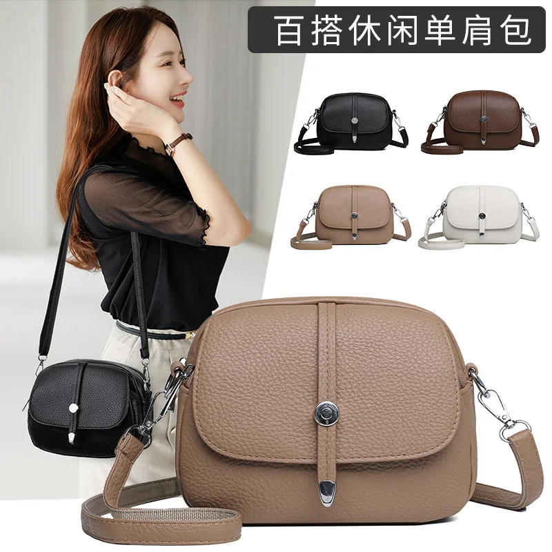 

Wear-resistant PU leather women's single-shoulder bag, large-capacity multi-pocket round commuter crossbody bucket bag
