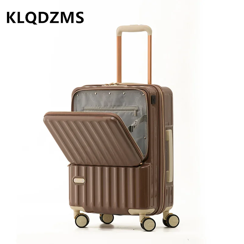 KLQDZMS Luggage PC Boarding Case 20"24 Inch Front Opening Laptop Trolley Case Ultra-light Travel Bag USB Charging Suitcase