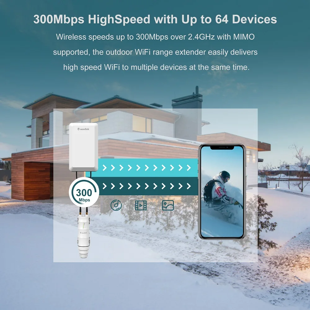 Imagem -02 - Wavlink Alta Potência 300mbps ao ar Livre Wifi Extensor de Longo Alcance 2.4g Wifi ap Repetidor Roteador Cpe Kit Poe wi fi Singal Booster 1.5km