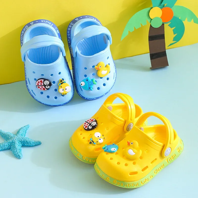 Summer Kids Sandals Children Hole Shoes Slippers Soft Non-slip Cartoon DIY Design Beach Sandy Slipper Shoe for Boys Girls