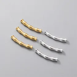 1pc/lot 999 Pure Silver Bamboo Shape Long Tube Loose Beads Plated 18K Gold Color Spacer Silver Beads DIY Jewelry Accessories