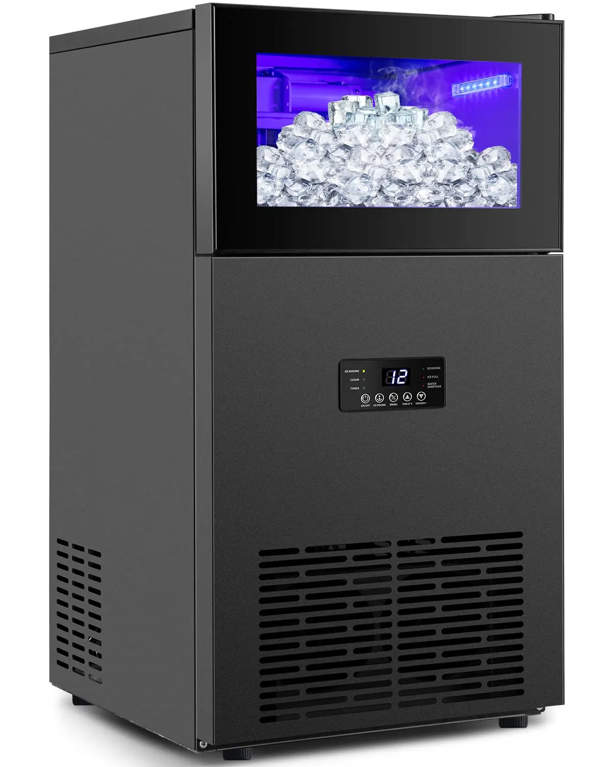 

Upgraded Commercial Ice Maker 130LBS/24H with 35LBS Storage Bin, 15" Wide Frosted Black Undercounter/Freestanding