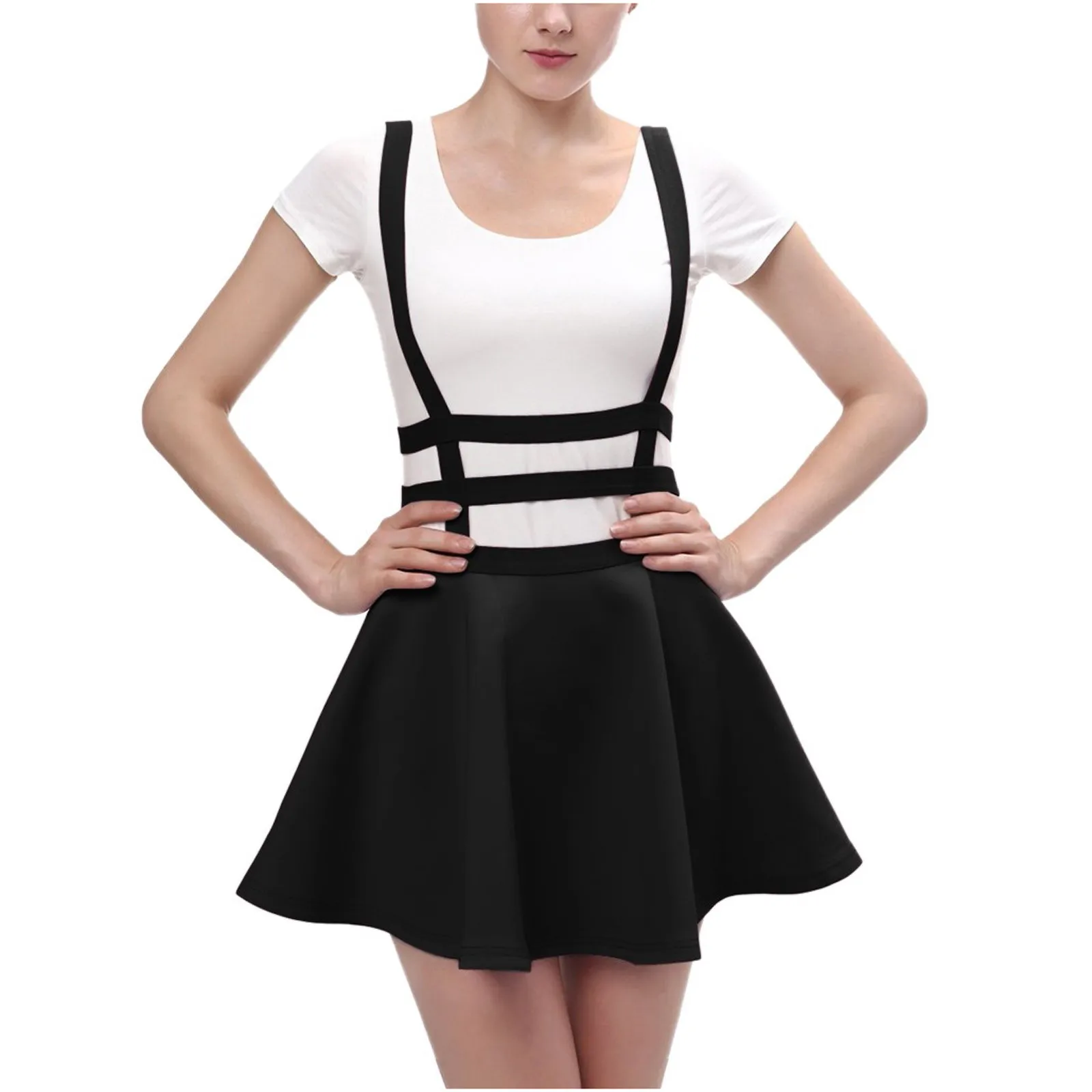 Women's Suspender Skirt Braces Casual Skirt Dress Basic High Waist Versatile Flare Skater Shoulder Straps Short Skirt