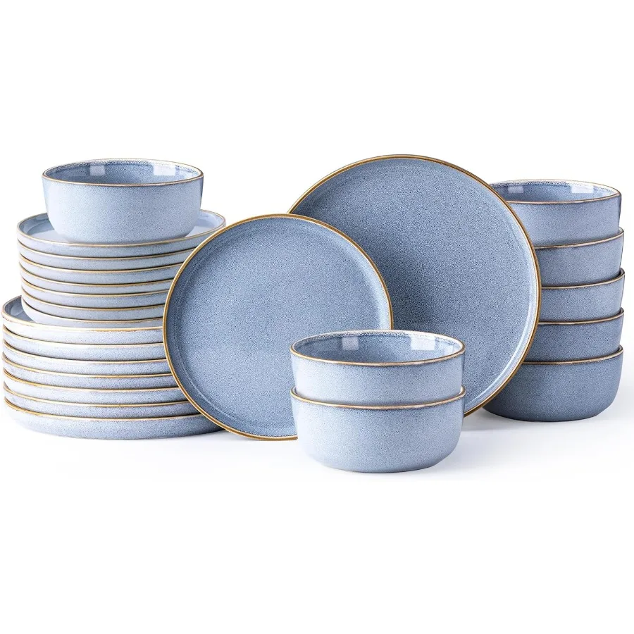 

Ceramic Dinnerware Sets for 8 Including 24 Pieces Stoneware Plates and Bowls with Scratch Resistant Finish Ideal for Daily Dini