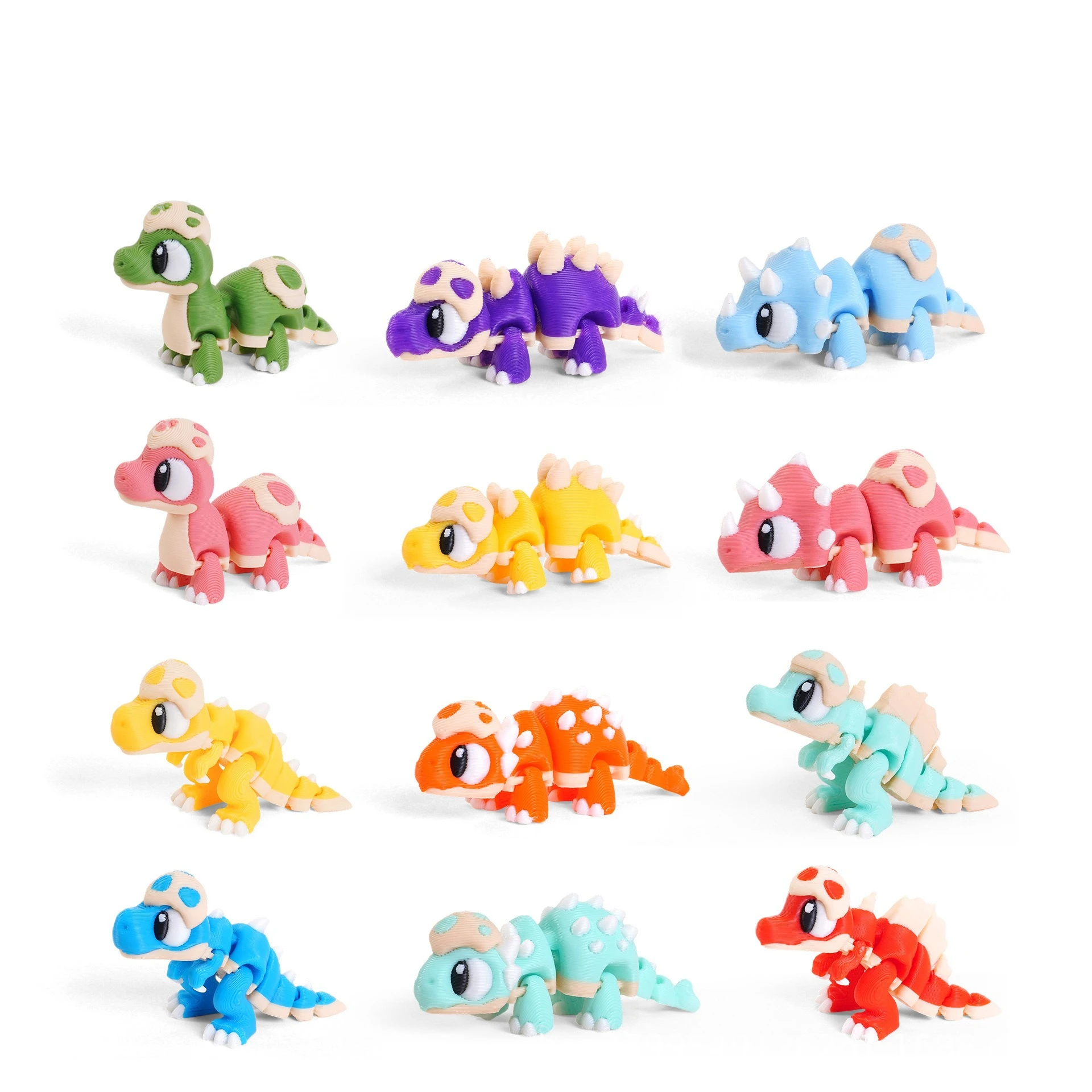 Set 3D Printed Mini Dinosaur Toys Movable Joints Egg Shell T-Rex Spinosaurus Triceratop Brachiosaurus for Desktop Decor Kid Gift view 3
