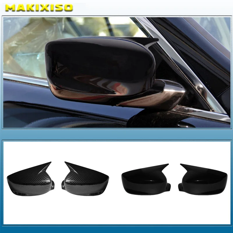 

For Honda Accord 2008-2017 Car Rear View Side Mirror Cover Trim Horn 2/4 Door Sedan 8/8.5/9th Carbon Fiber Style Glossy Black