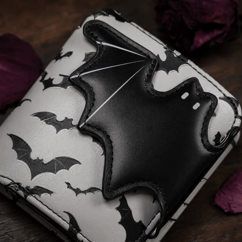 Multi-Functional Bat Ghost Print Wallet Large Capacity Long Strap Foldable Coin Purse Buckle Design Portable