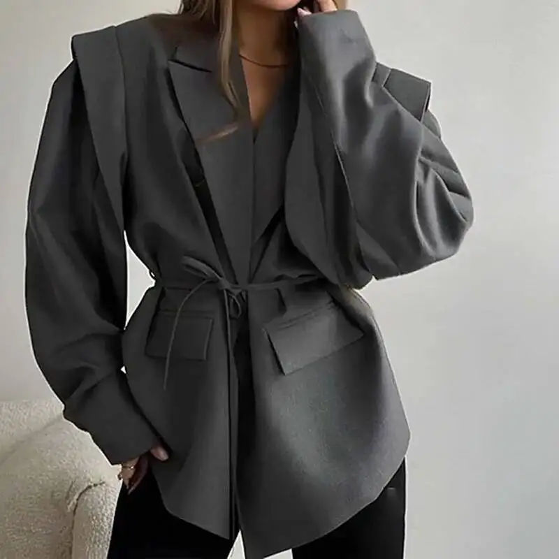

Women's Suit Dress 2026 Spring Autumn High End Blazer Elegant Office Style Waist Tied With Shoulder Pads Fitted Outerwear