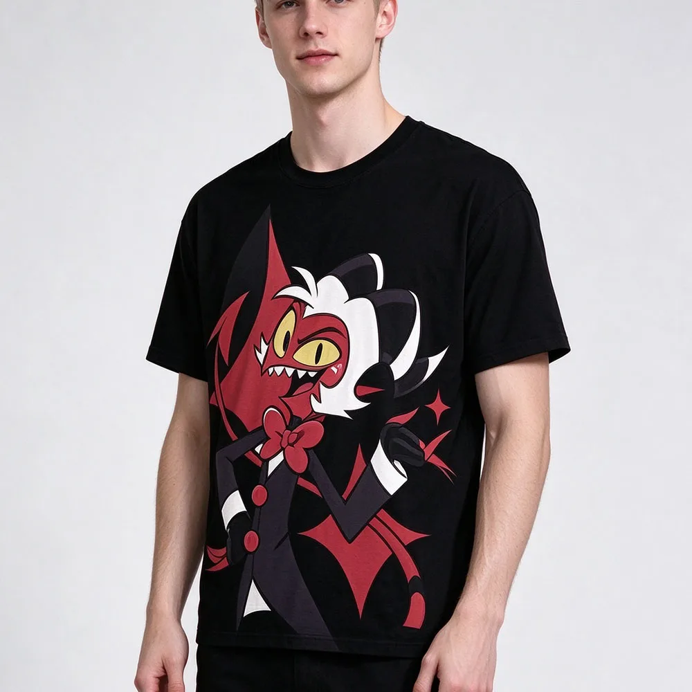 T-shirt Helluva Boss Moxxie Blitzo, modèle d’été à manches courtes, col rond, imprimé graphique intégral en 3D, articles de merchandising, t-shirts pour femmes et hommes, vêtements unisexes.