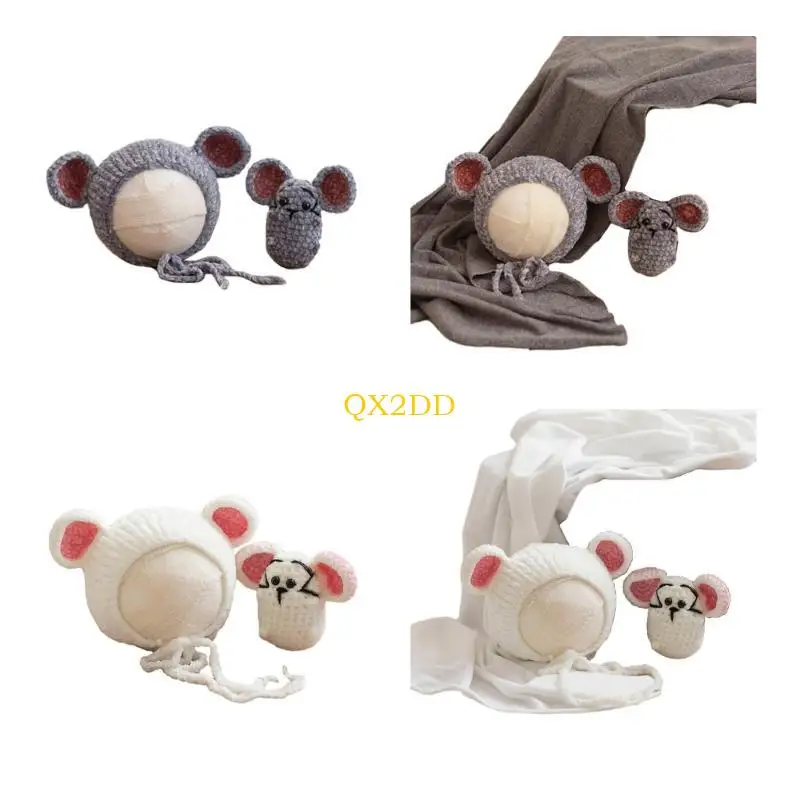 

QX2D Newborn Photo Costume Mouse Hat Wrap Blanket Baby Shower Gift Photography Suit