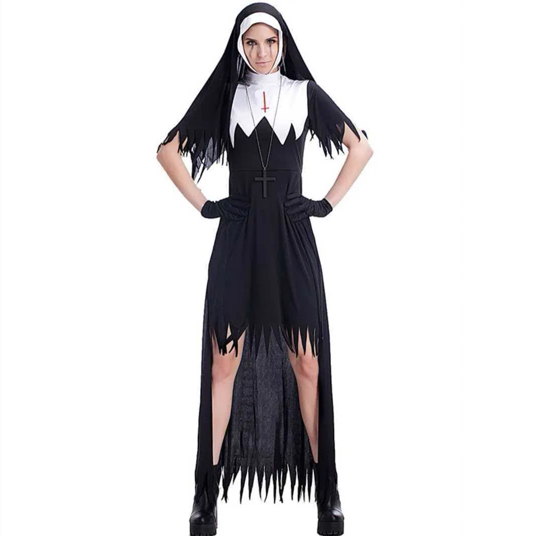 Horror Nun Zombie Set Women Halloween Vampire Demon Dress Scary Cosplay Outfit Gothic Undead Church Sister Attire view 3