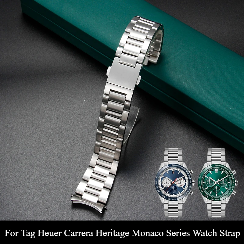 

Fine Polishing Shiny Solid Steel Watchband for Tag Heuer Carrera Heritage Monaco Series Sweatproof Folding Buckle Strap 22mm