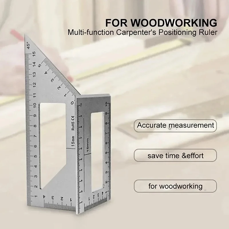 مسطرة زاوية متعددة الوظائف 45 90 درجة سبائك الألومنيوم مسطرة زاوية مربعة لأعمال النجارة أداة قياس النجار