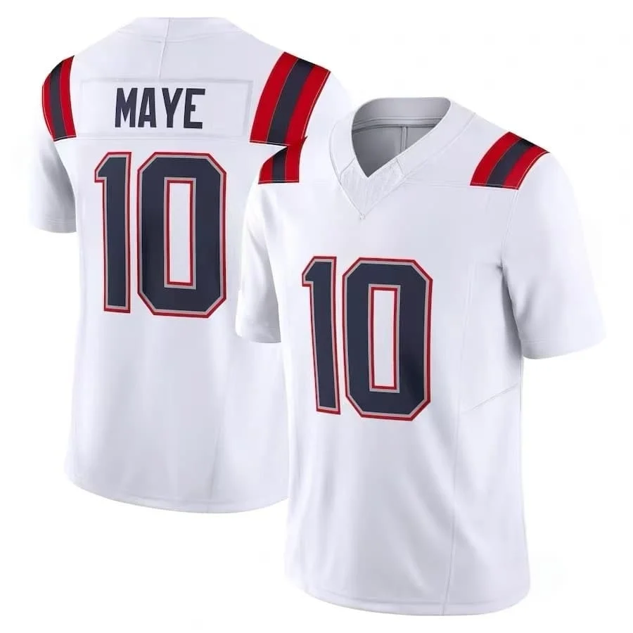 Men #10 Maye American Football Jersey Quick Dry V‑Neck Short Sleeve Fan Sport Training Tops Adult Youth Boys Family Matching