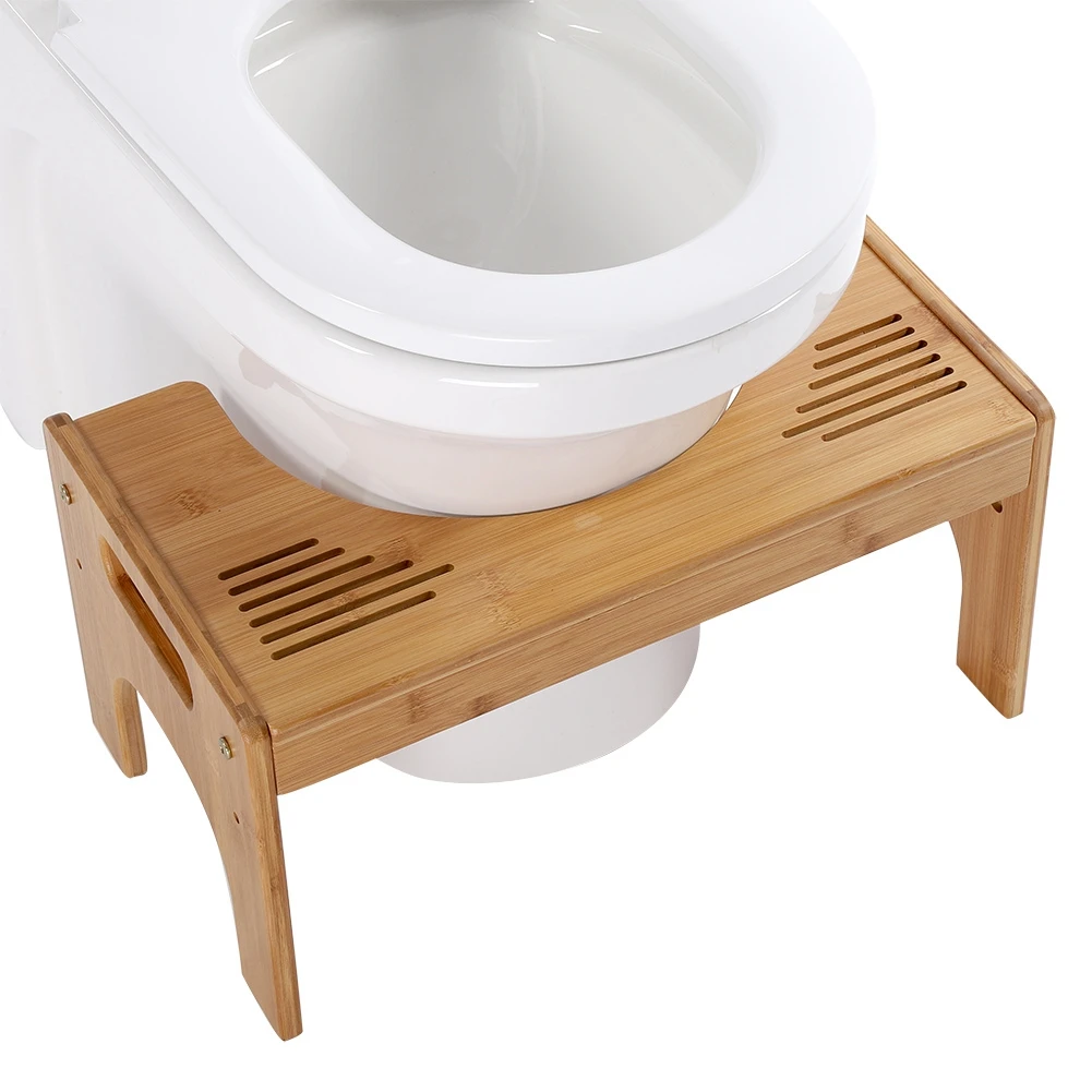 Adjustable Bamboo Non Slip Sit Squatty Toilet Stool Chair