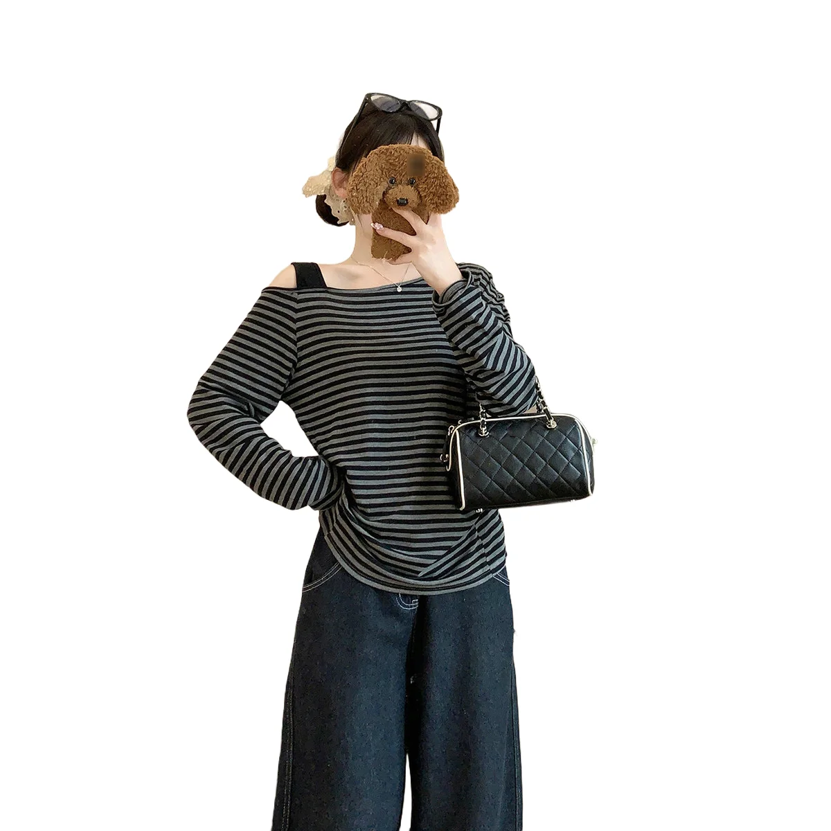 Womens Striped Polyester One Shoulder Long Sleeve For Top For Slim for Fit Regular Length for Cycling Beach Holiday Yoga Wear