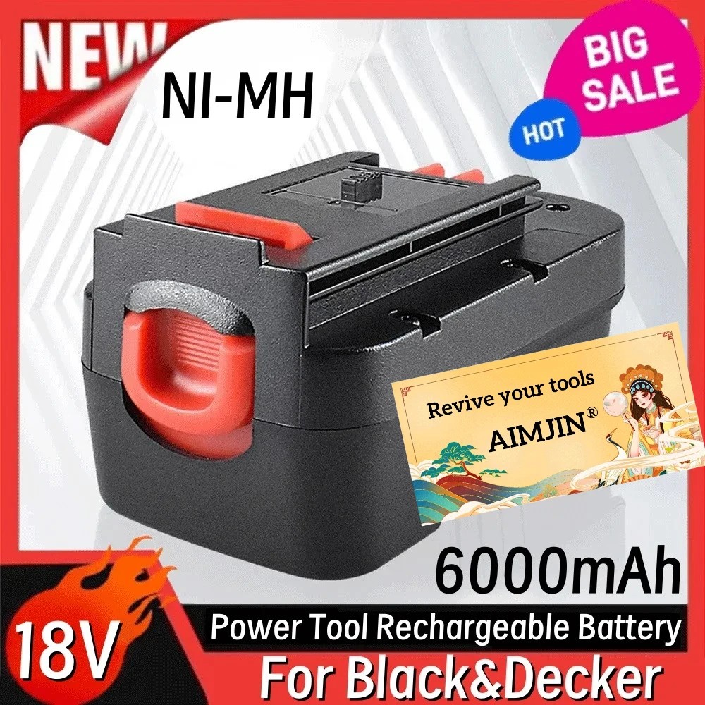 

18V 6000mAh For Black & Decker battery (Part number: 244760-00 A1718 A18 HPB18) 18V 6Ah