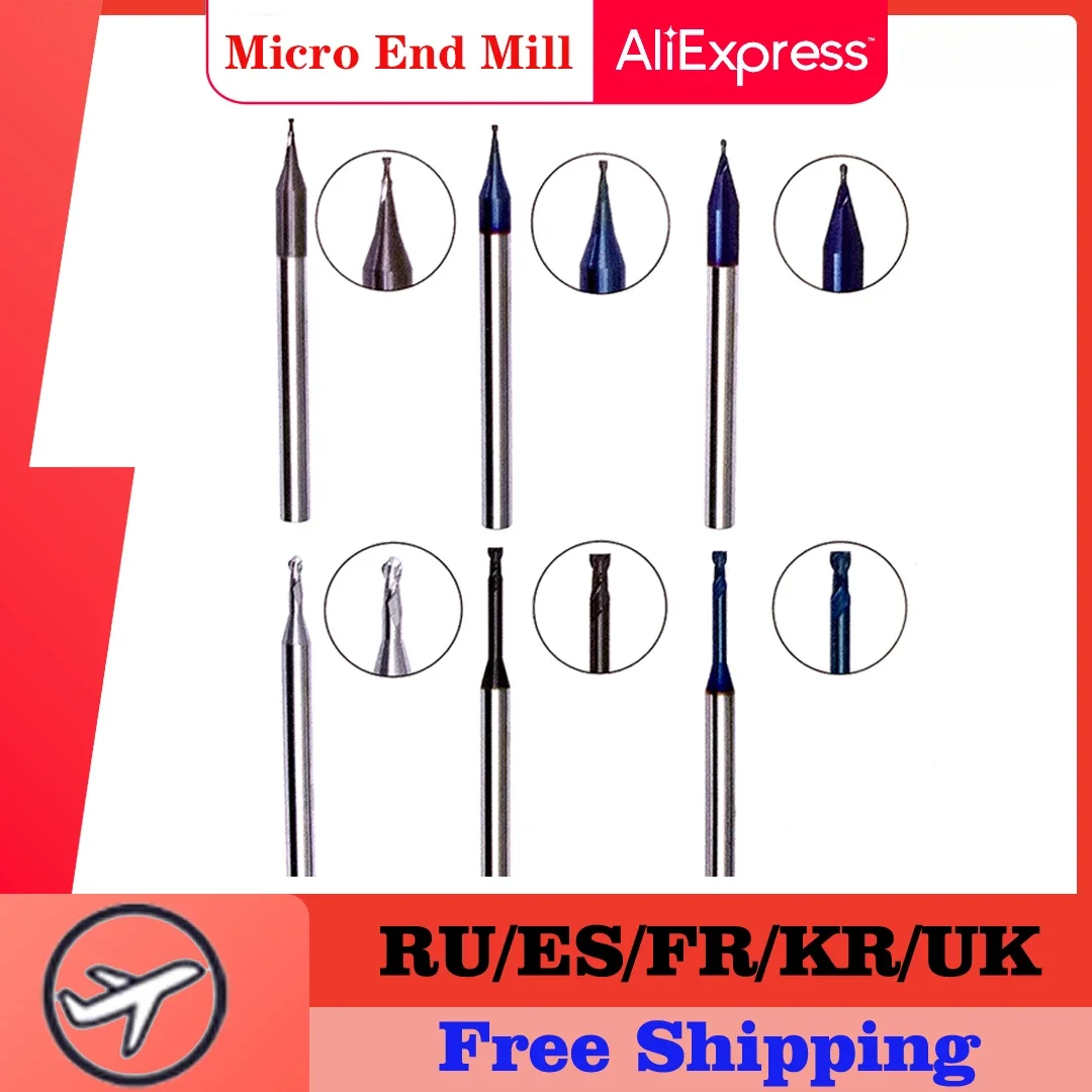 TULX Micro Carbide End Mill Rib Processing Cutter CNC Deep Long Neck Small Diameter 0.2 0.3 0.4 0.5 0.6 0.7 0.8 0.9mm Mini Mill