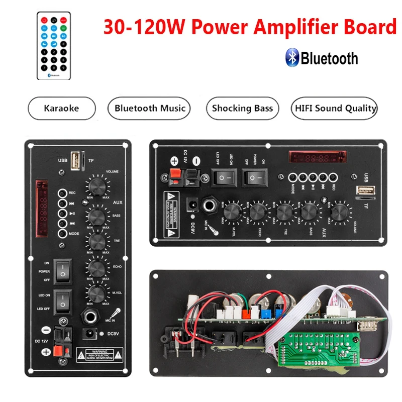 

30-120W Audio Amplifier Board USB Dac FM Radio Support Dual Microphone Bluetooth Amplificatore Subwoof for Speaker 12V 24V 220V