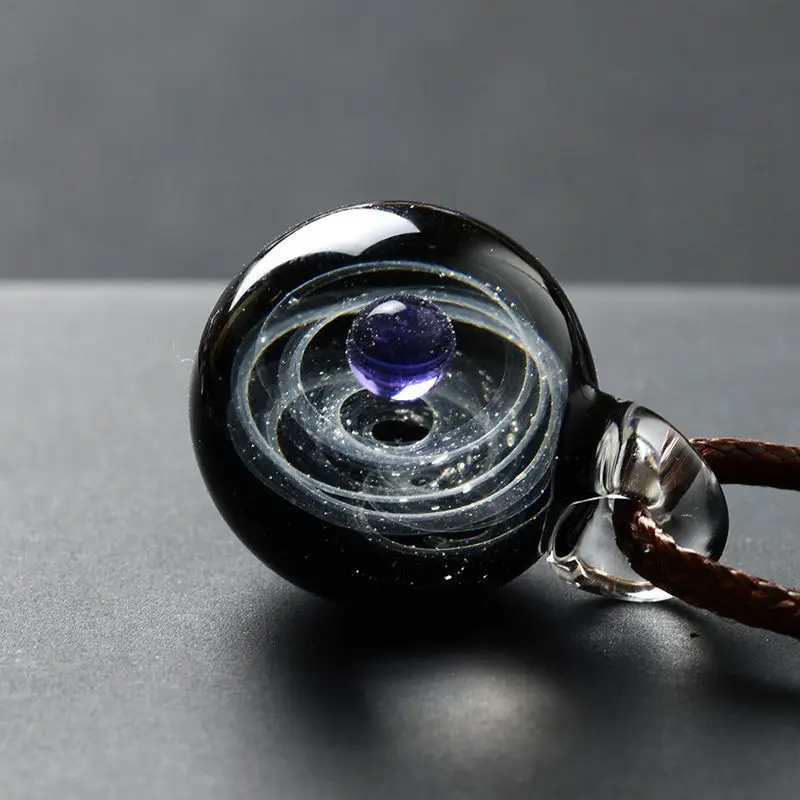 Cosmic Coloured Glaze Starry  Sky Glass Ball Pendant Creative Birthday Gifts For Male And Female Couples Men\'s Necklace