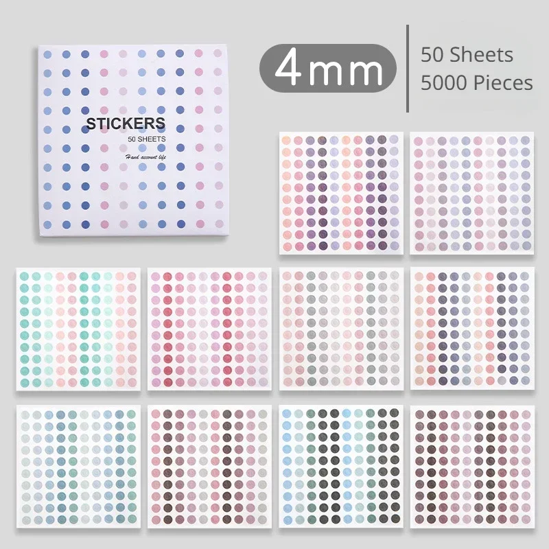 50Sheets Mini Morandi Color Dot Washi Paper Sticker Girl Scrapbook Journal Decoration Notebook Planner Calendar Marking Sticker
