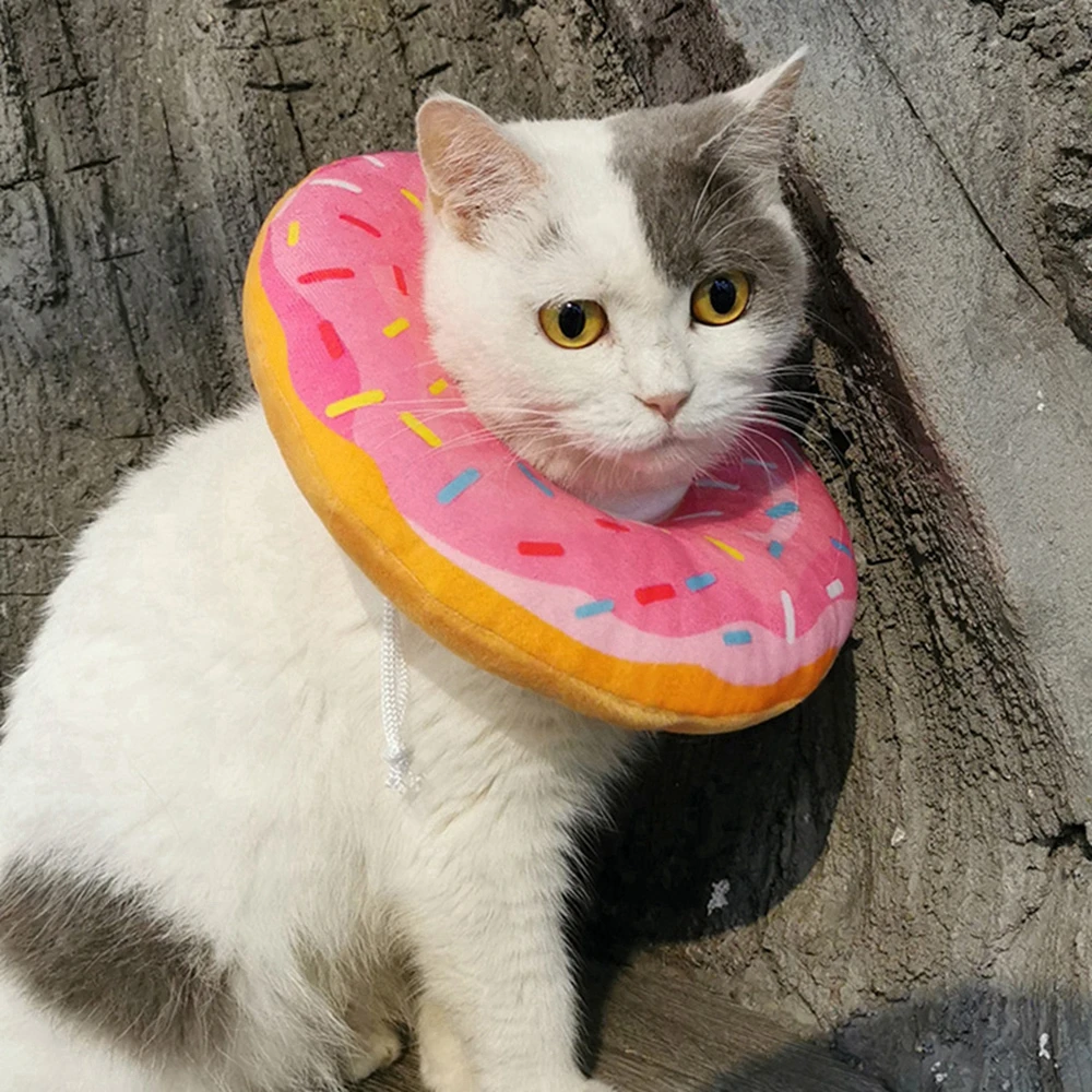 Pet Cat Donut Headgear Elizabeth Pet Protection Collars Recovery Cone Adjustable Cotton Blends Neck Prevent Bite Protection